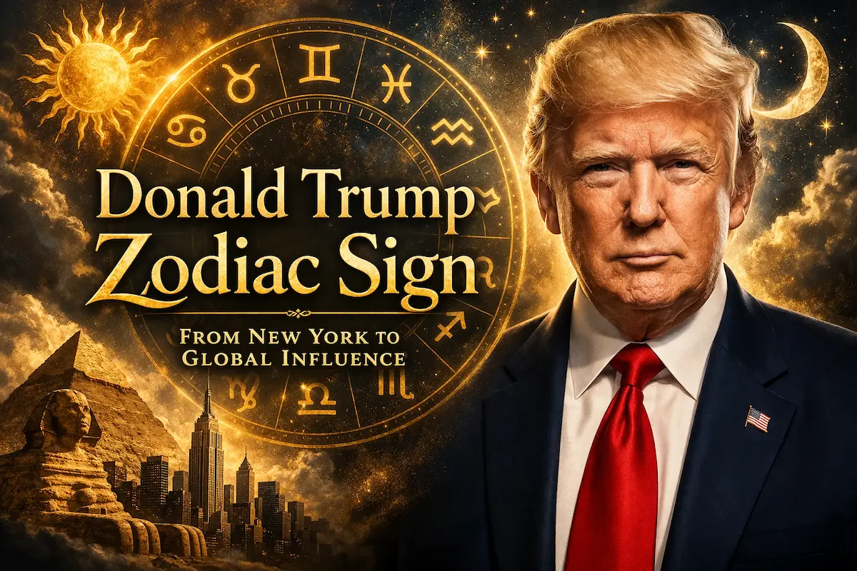 Powerful Truths About Donald Trump Zodiac Sign and 8 Roots Donald Trump zodiac sign premium astrology artwork with zodiac wheel and golden celestial background