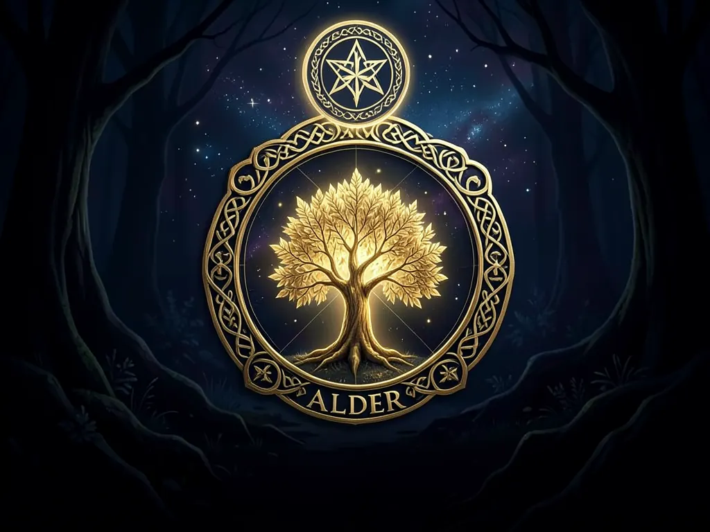 Alder Celtic tree meaning premium illustration representing courage, initiative, and protective strength