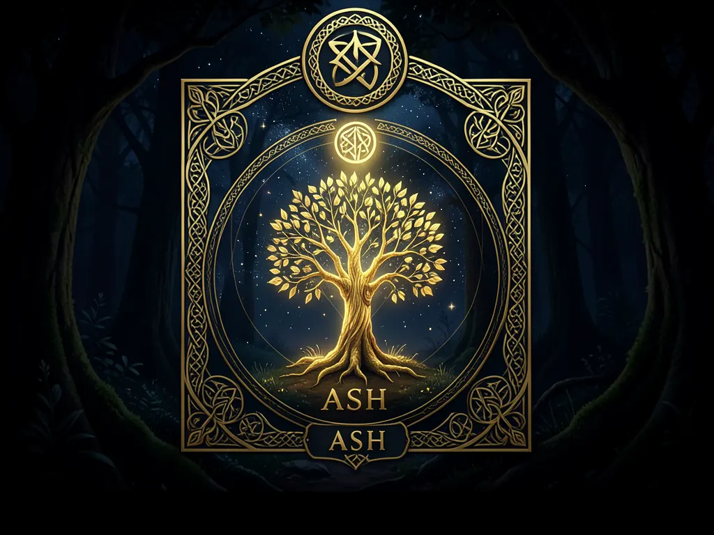 Ash Celtic tree meaning premium illustration representing imagination, depth, and inner fluidity