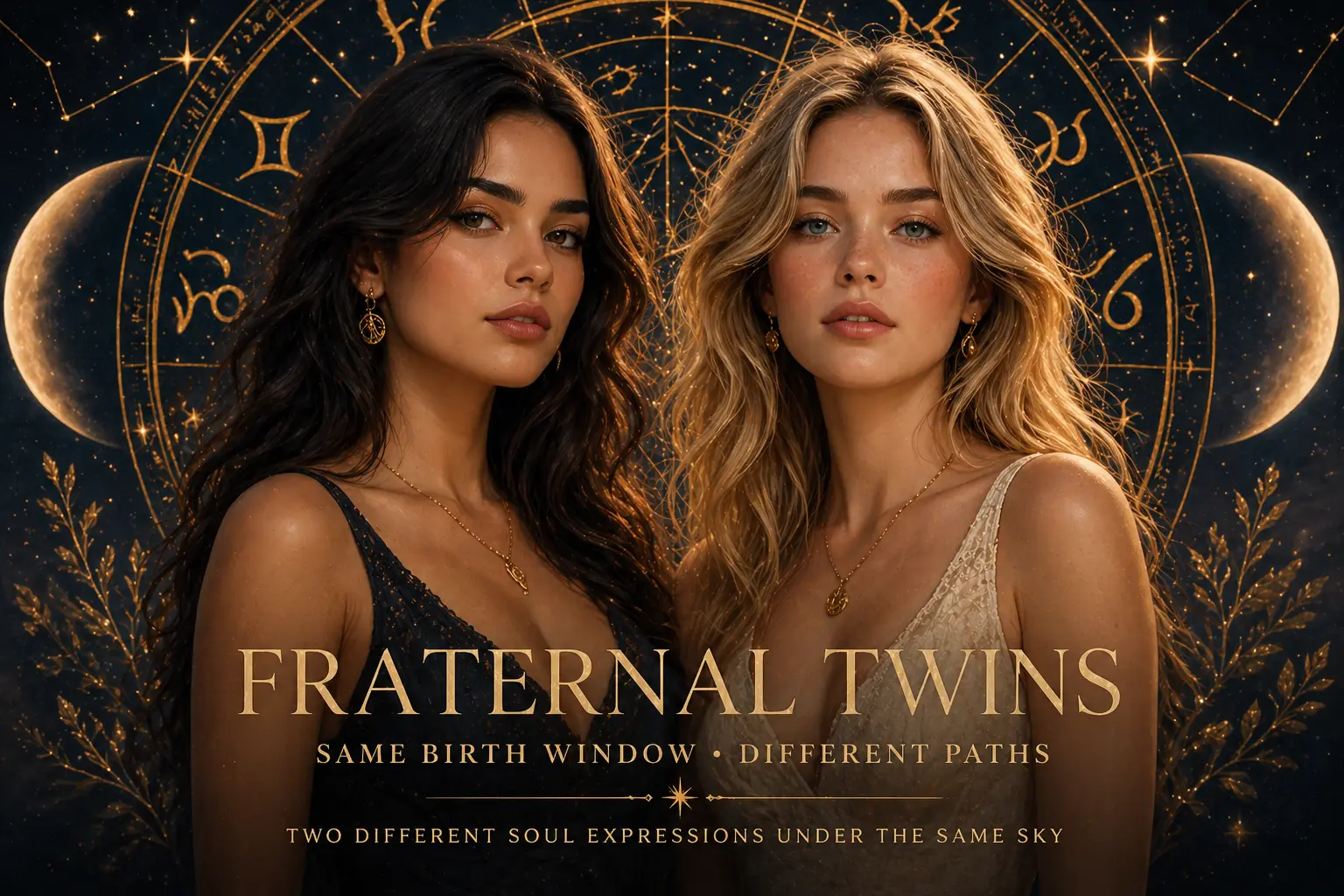 Fraternal twins astrology article image showing two siblings born close together with different symbolic paths