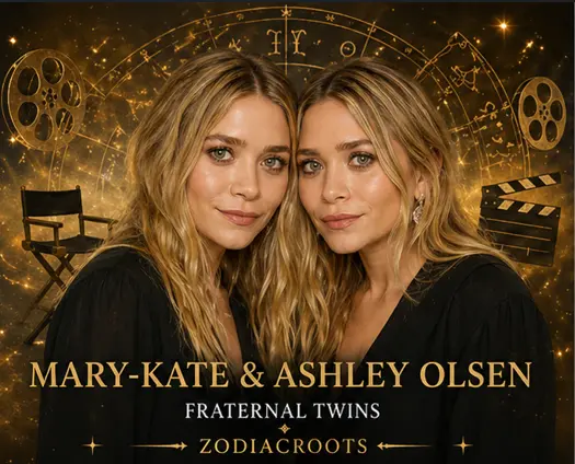 Fraternal Twins Astrology: Same Birth Window, Different Charts Mary-Kate and Ashley Olsen fraternal twins astrology illustration showing twin sisters with similar public image and different symbolic paths