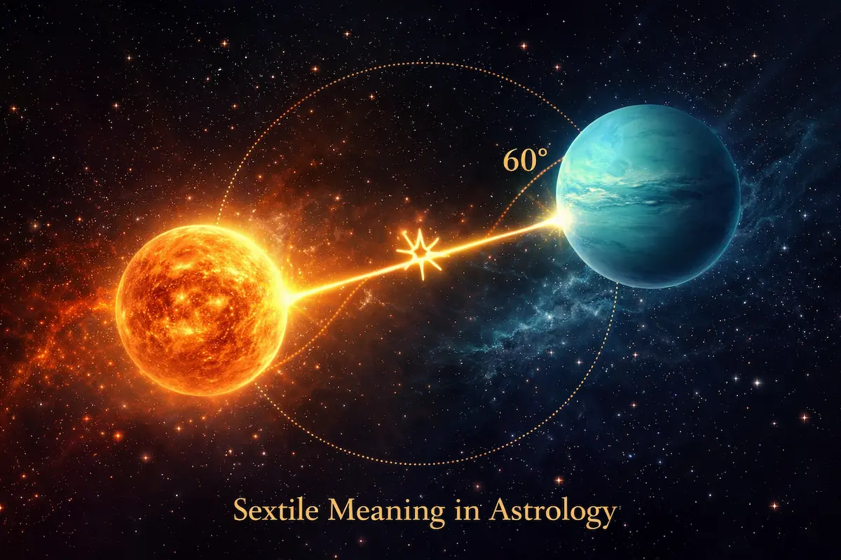 sextile meaning in astrology illustrated with two compatible planetary forces linked by a 60 degree aspect