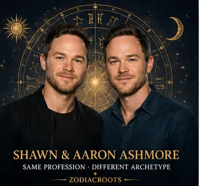 Shawn and Aaron Ashmore identical twins astrology illustration showing twin actors with similar roots but different screen identities