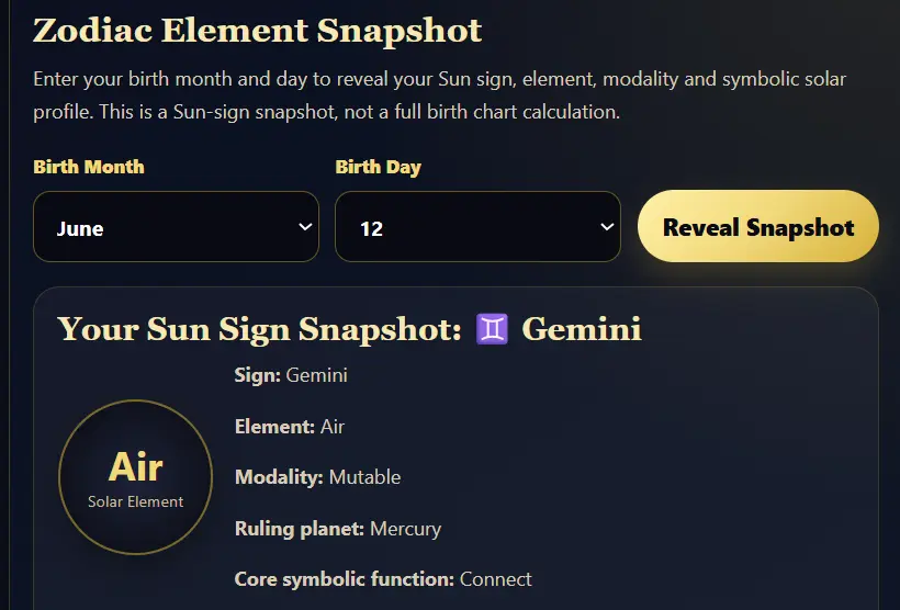 zodiac element widget preview