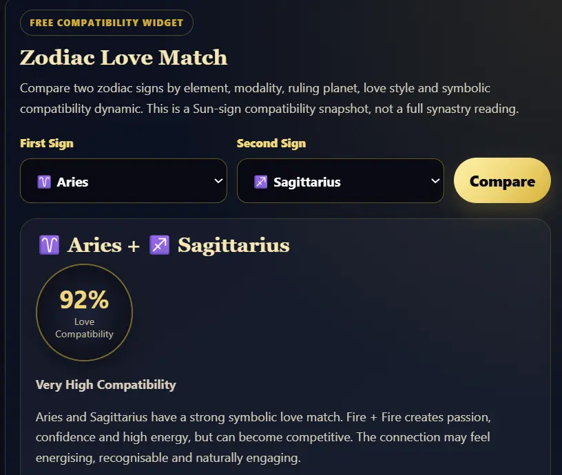 zodiac love match widget preview