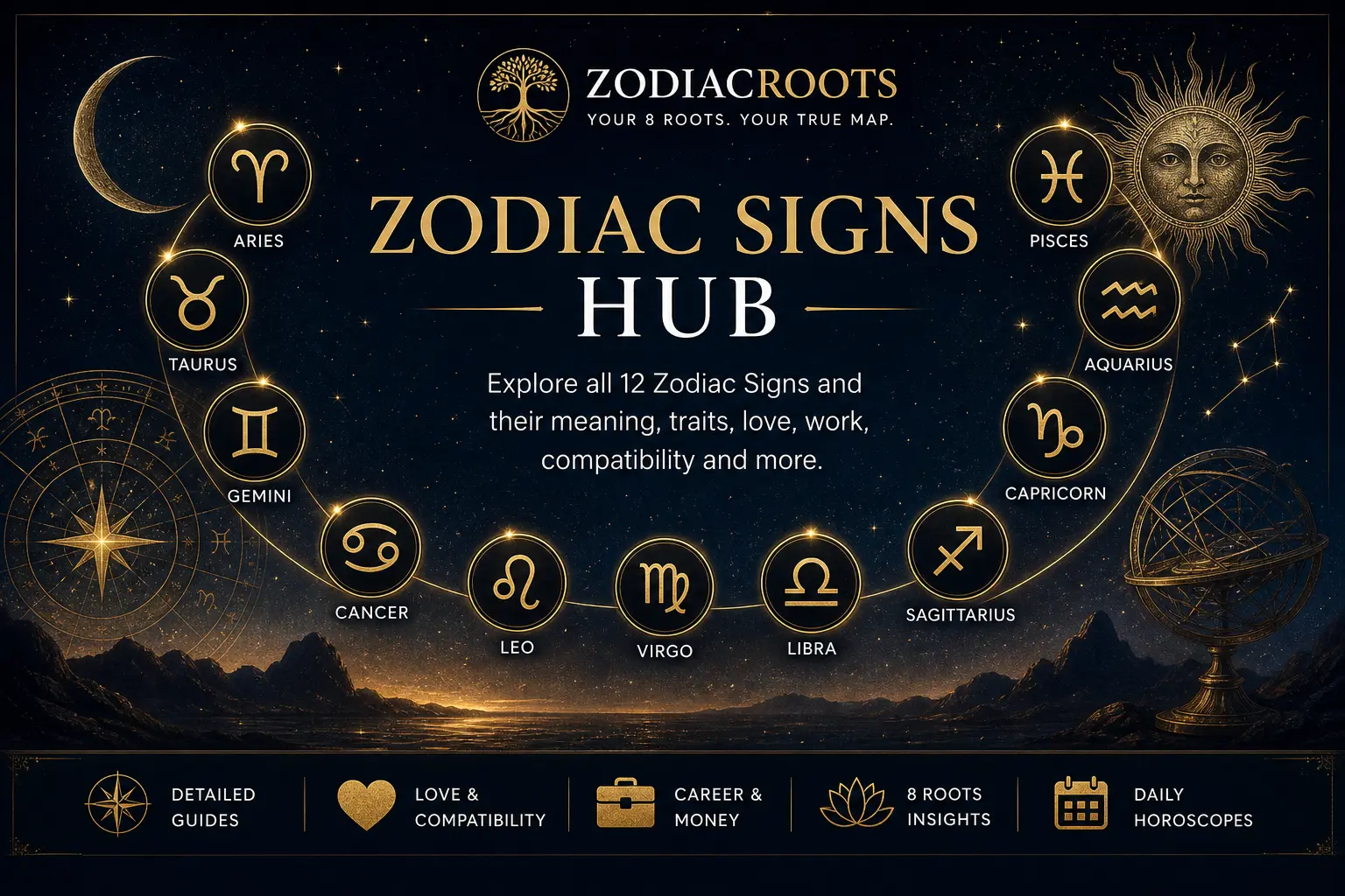 Zodiac signs guide with all 12 astrology signs, dates, traits and meanings