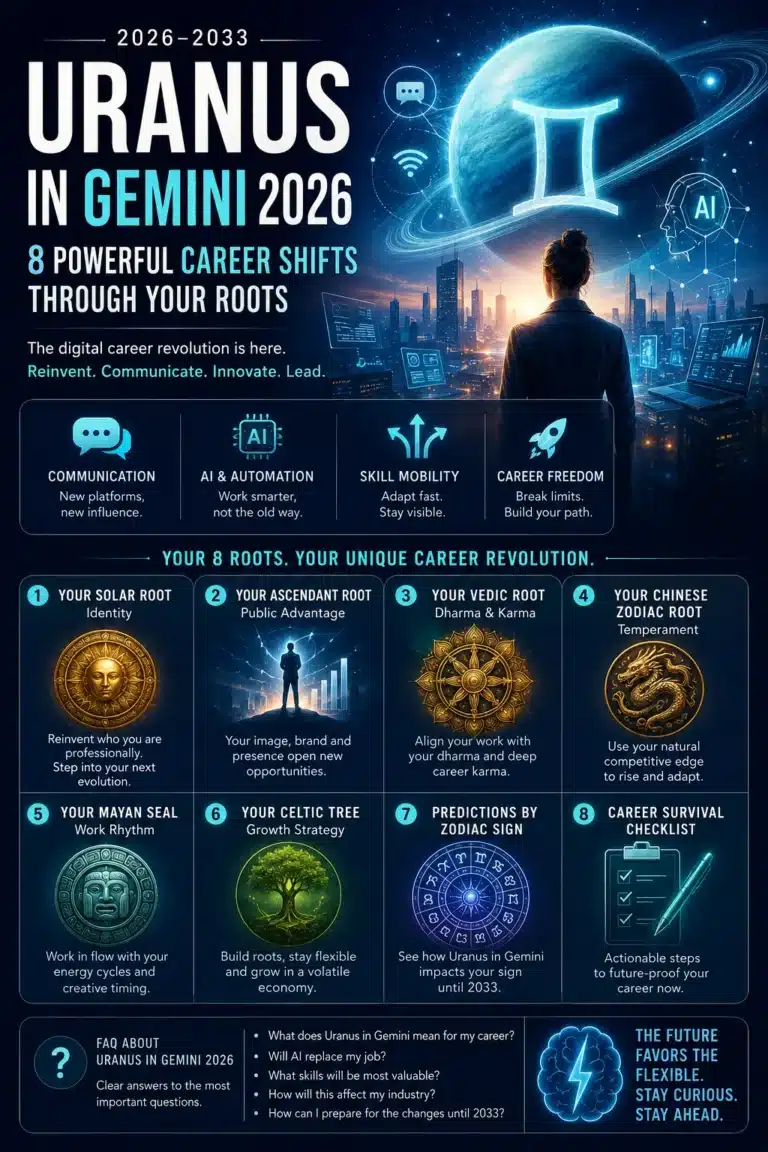 Uranus in Gemini 2026–2033 and how this digital career revolution affects communication, AI, work, purpose and your ZodiacRoots 8 Roots profile.